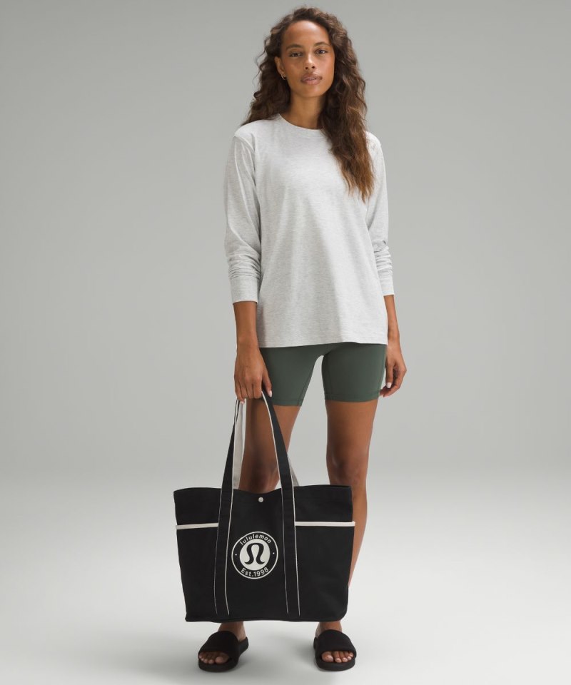 Lululemon Daily Multi-Pocket Canvas Tote Bag 20L *Logo Black / White Opal Online Outlet Sale