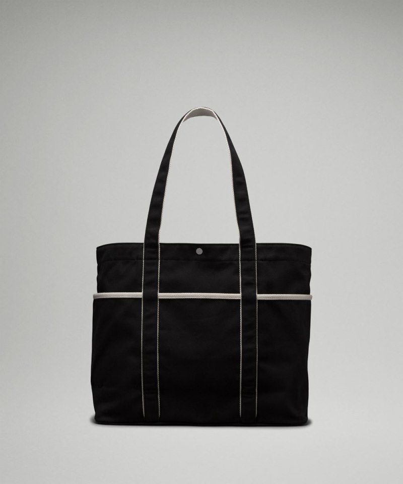Lululemon Daily Multi-Pocket Canvas Tote Bag 20L *Logo Black / White Opal Online Outlet Sale