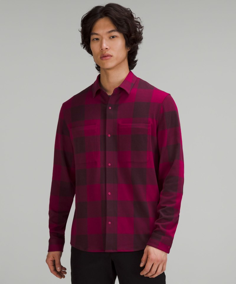 Lululemon Soft Knit Overshirt Check Plaid Cassis Pomegranate Online Outlet Sale