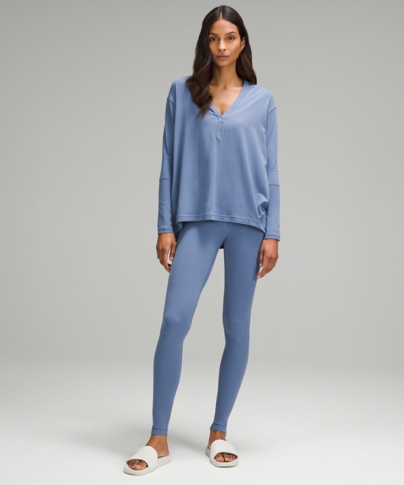 Lululemon Back In Action V-Neck Long-Sleeve Shirt Oasis Blue Online Outlet Sale