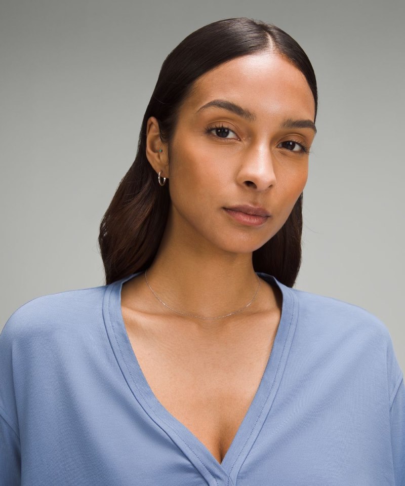 Lululemon Back In Action V-Neck Long-Sleeve Shirt Oasis Blue Online Outlet Sale