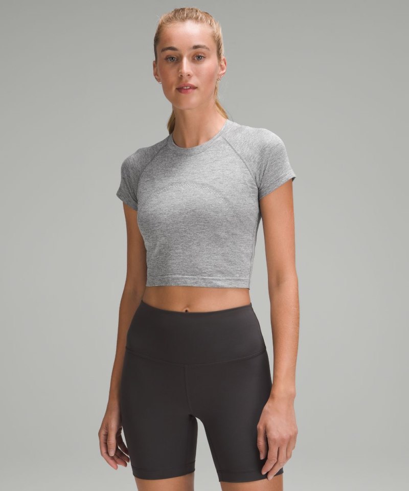 Lululemon Swiftly Tech Cropped Short-Sleeve Shirt 2.0 Slate / White Online Outlet Sale