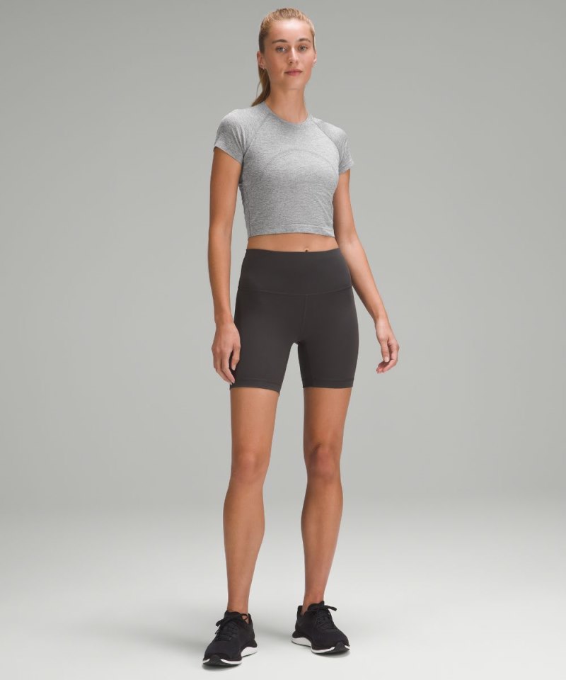 Lululemon Swiftly Tech Cropped Short-Sleeve Shirt 2.0 Slate / White Online Outlet Sale