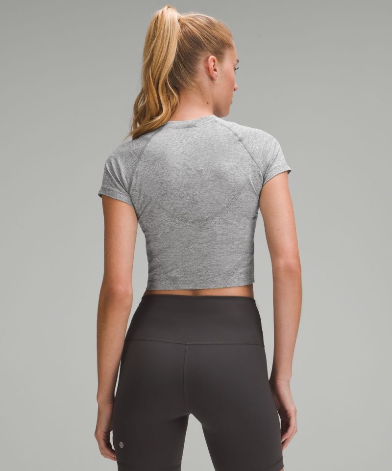 Lululemon Swiftly Tech Cropped Short-Sleeve Shirt 2.0 Slate / White Online Outlet Sale