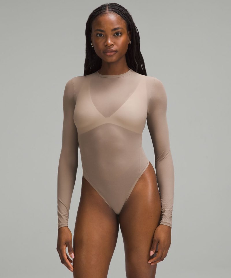Lululemon Nulu Mesh Long-Sleeve Crewneck Bodysuit Taupetastic Online Outlet Sale