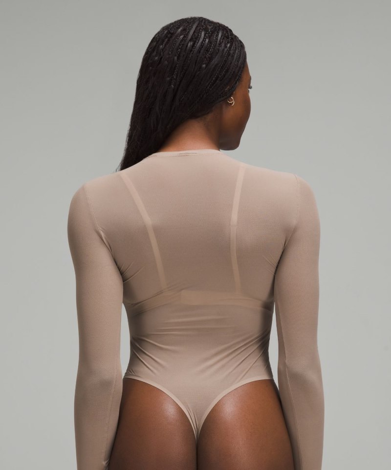 Lululemon Nulu Mesh Long-Sleeve Crewneck Bodysuit Taupetastic Online Outlet Sale