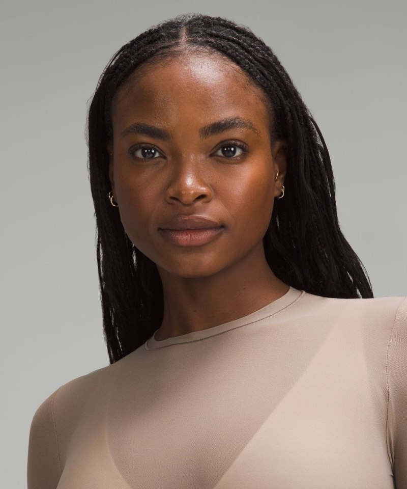 Lululemon Nulu Mesh Long-Sleeve Crewneck Bodysuit Taupetastic Online Outlet Sale