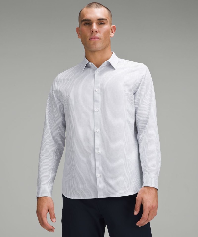 Lululemon New Venture Classic-Fit Long-Sleeve Shirt Inline Stripe White Heathered Blue Linen Online Outlet Sale
