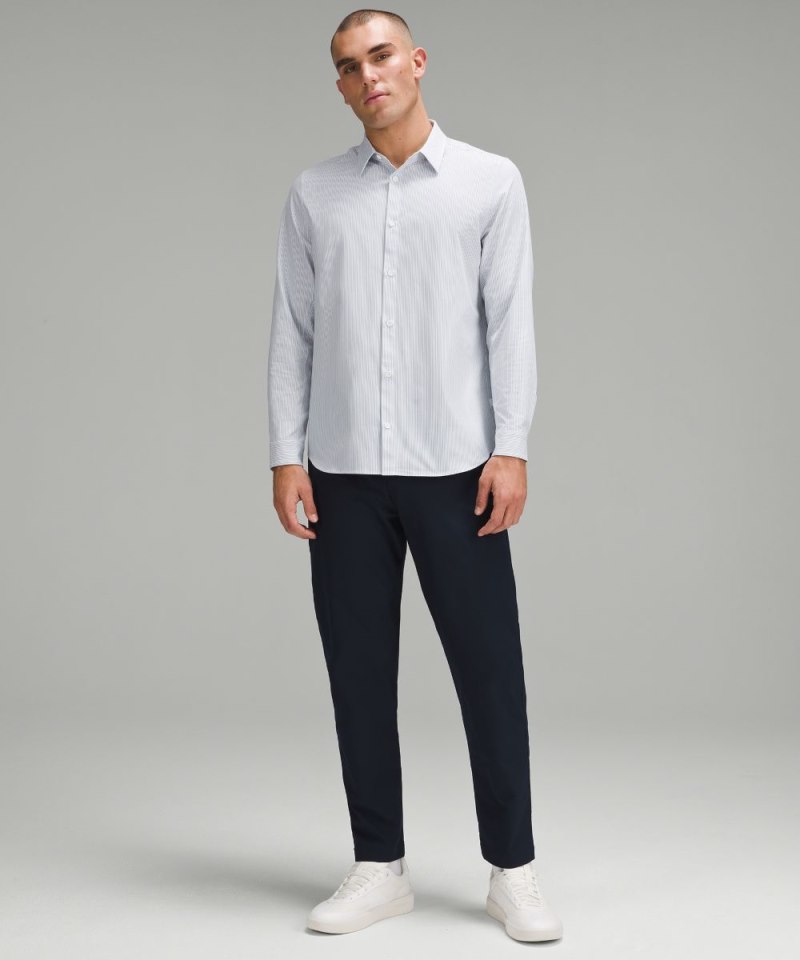 Lululemon New Venture Classic-Fit Long-Sleeve Shirt Inline Stripe White Heathered Blue Linen Online Outlet Sale