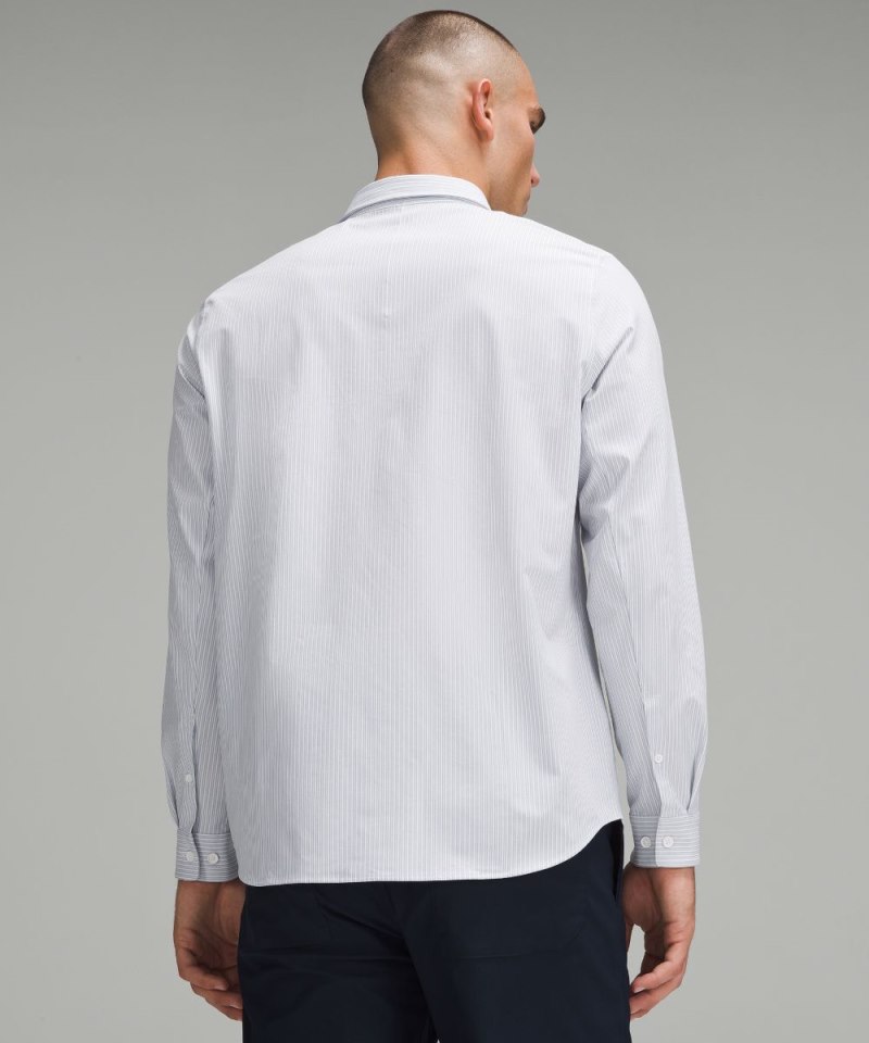 Lululemon New Venture Classic-Fit Long-Sleeve Shirt Inline Stripe White Heathered Blue Linen Online Outlet Sale
