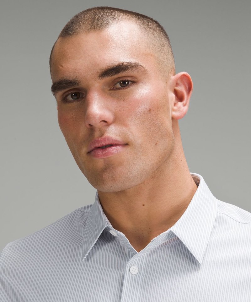 Lululemon New Venture Classic-Fit Long-Sleeve Shirt Inline Stripe White Heathered Blue Linen Online Outlet Sale