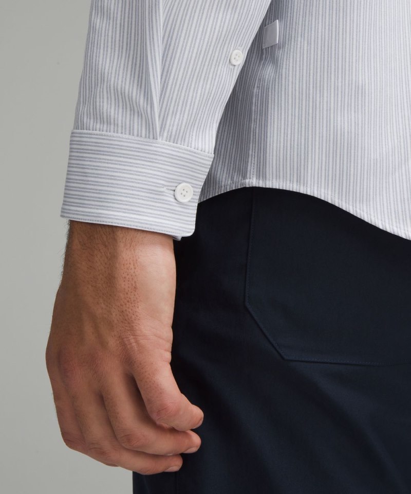 Lululemon New Venture Classic-Fit Long-Sleeve Shirt Inline Stripe White Heathered Blue Linen Online Outlet Sale