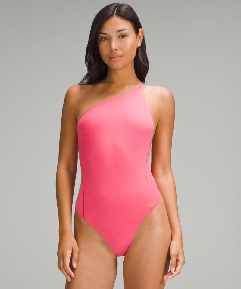 Lululemon Wundermost Ultra-Soft Nulu One-Shoulder Spaghetti-Strap Bodysuit Glaze Pink Online Outlet Sale