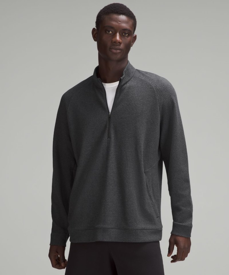 Lululemon Textured Double-Knit Cotton Half Zip Heathered Black / Black Online Outlet Sale