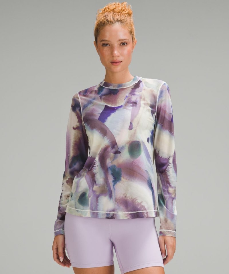 Lululemon Keyhole Mesh Long-Sleeve Shirt Ink Islands Mauve Multi Online Outlet Sale