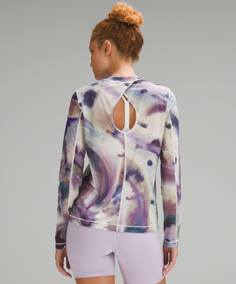 Lululemon Keyhole Mesh Long-Sleeve Shirt Ink Islands Mauve Multi Online Outlet Sale