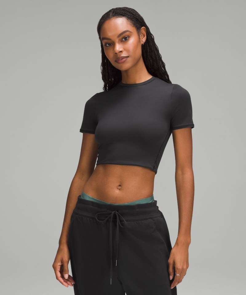 Lululemon Wundermost Ultra-Soft Nulu Crewneck Cropped T-Shirt Black Online Outlet Sale