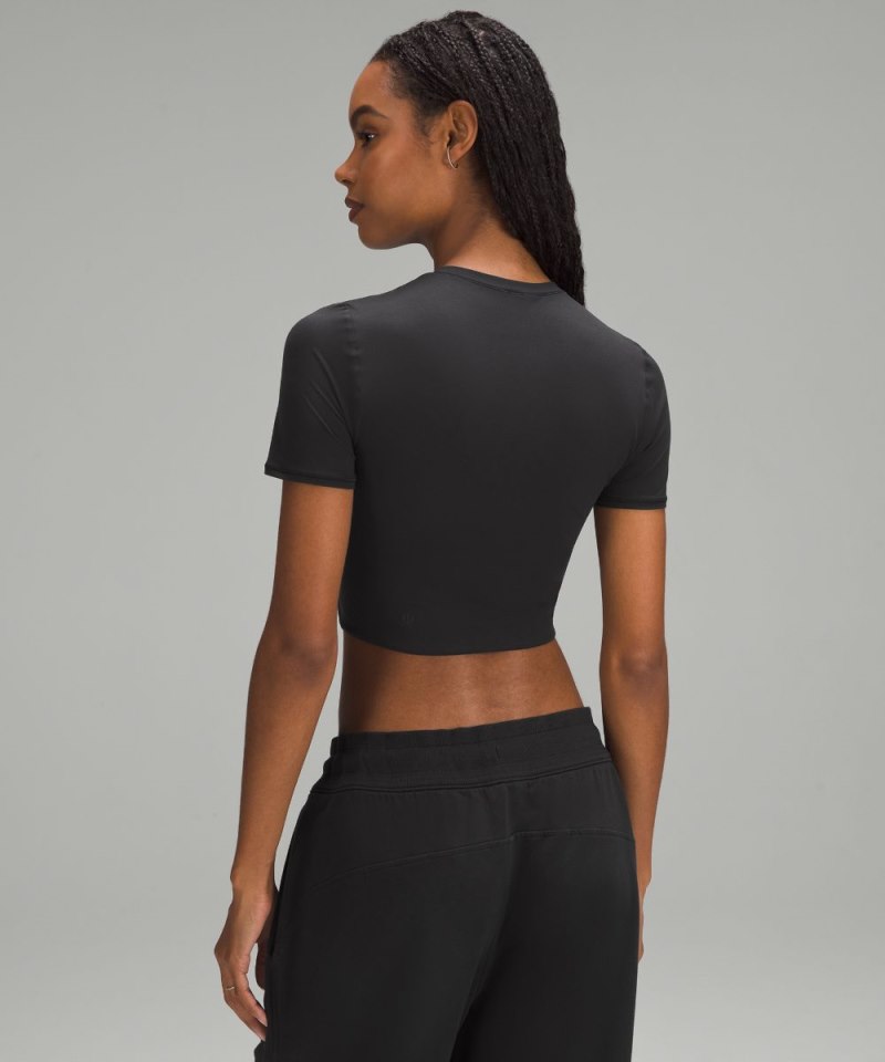 Lululemon Wundermost Ultra-Soft Nulu Crewneck Cropped T-Shirt Black Online Outlet Sale
