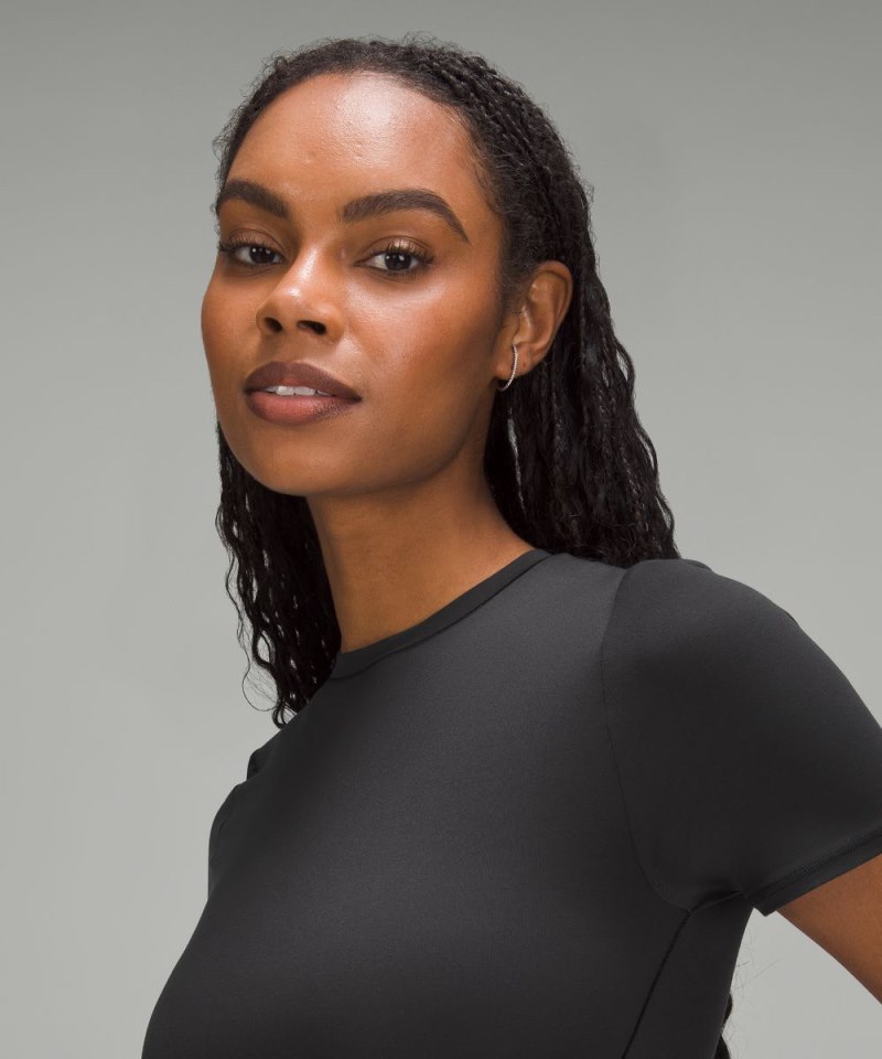 Lululemon Wundermost Ultra-Soft Nulu Crewneck Cropped T-Shirt Black Online Outlet Sale