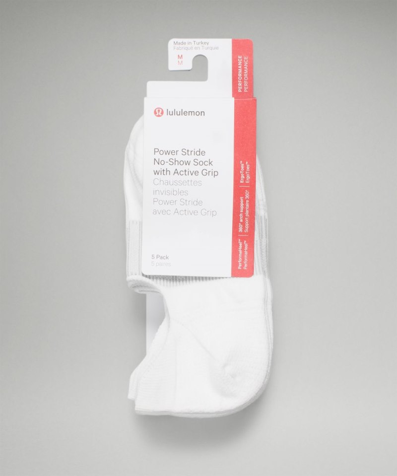 Lululemon Women's Power Stride No-Show Socks with Active Grip *5 Pack White Online Outlet Sale