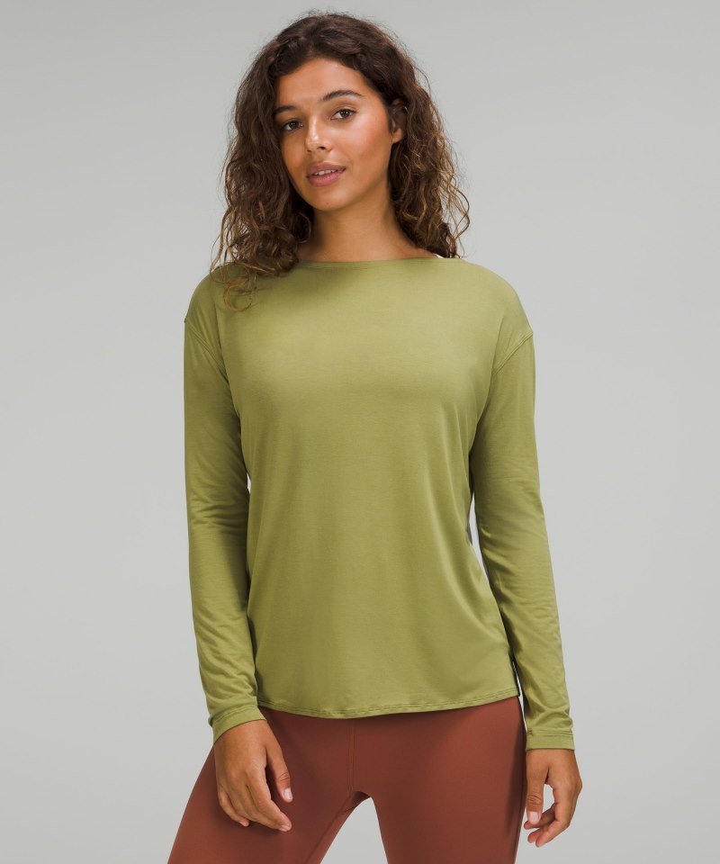 Lululemon Modal-Blend Open-Back Long Sleeve Shirt Bronze Green Online Outlet Sale
