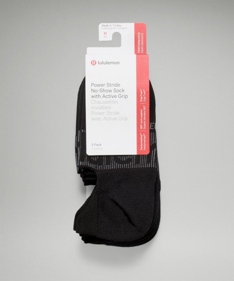 Lululemon Women's Power Stride No-Show Socks with Active Grip *5 Pack Black Online Outlet Sale