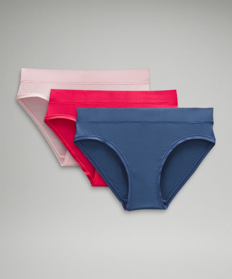 Lululemon UnderEase Mid-Rise Bikini Underwear *3 Pack Oasis Blue / Strawberry Milkshake / Glaze Pink Online Outlet Sale