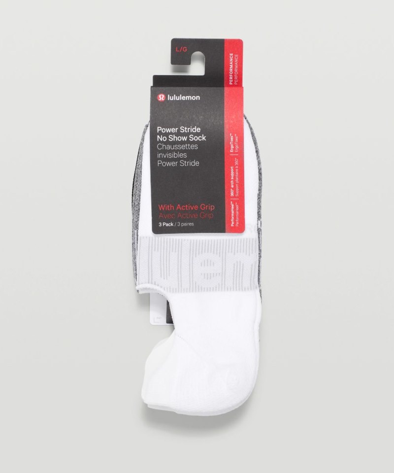 Lululemon Men's Power Stride No-Show Socks with Active Grip *3 Pack White / Heather Grey / Black Online Outlet Sale