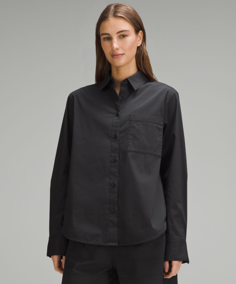 Lululemon Relaxed-Fit Cotton-Blend Poplin Button-Down Shirt Black Online Outlet Sale