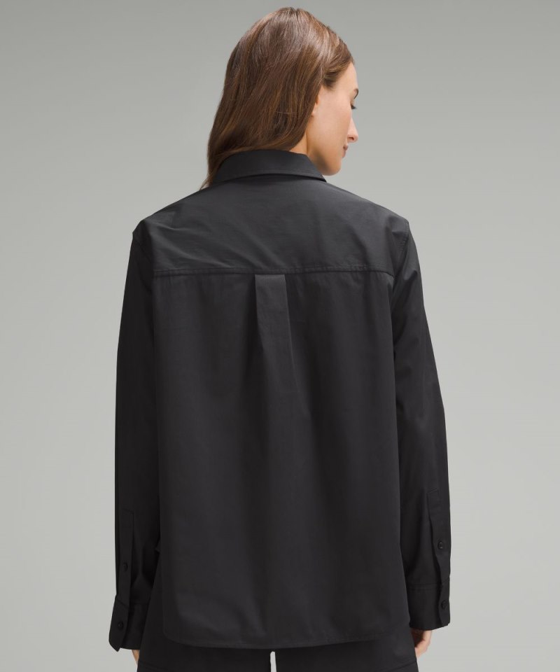 Lululemon Relaxed-Fit Cotton-Blend Poplin Button-Down Shirt Black Online Outlet Sale