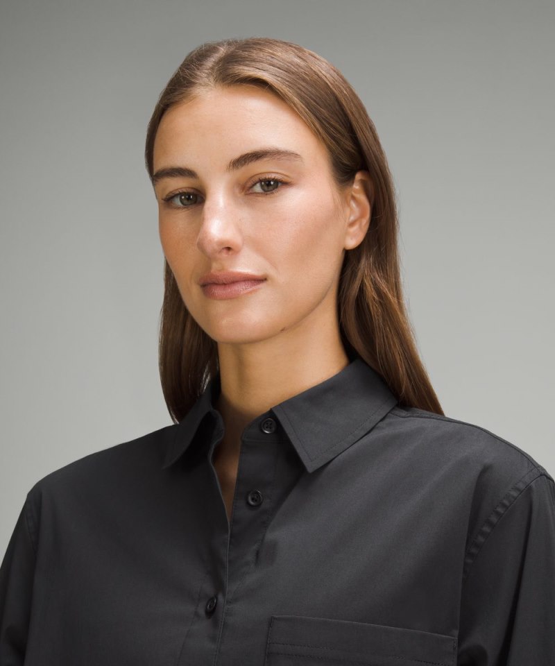 Lululemon Relaxed-Fit Cotton-Blend Poplin Button-Down Shirt Black Online Outlet Sale