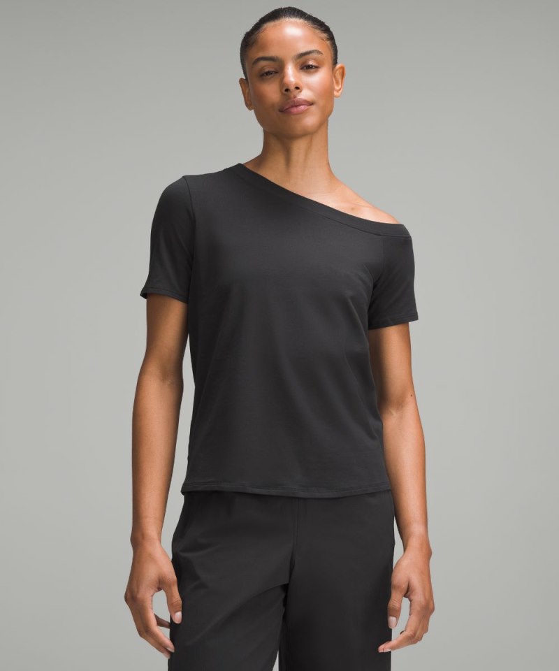 Lululemon Off-The-Shoulder Cotton T-Shirt Black Online Outlet Sale
