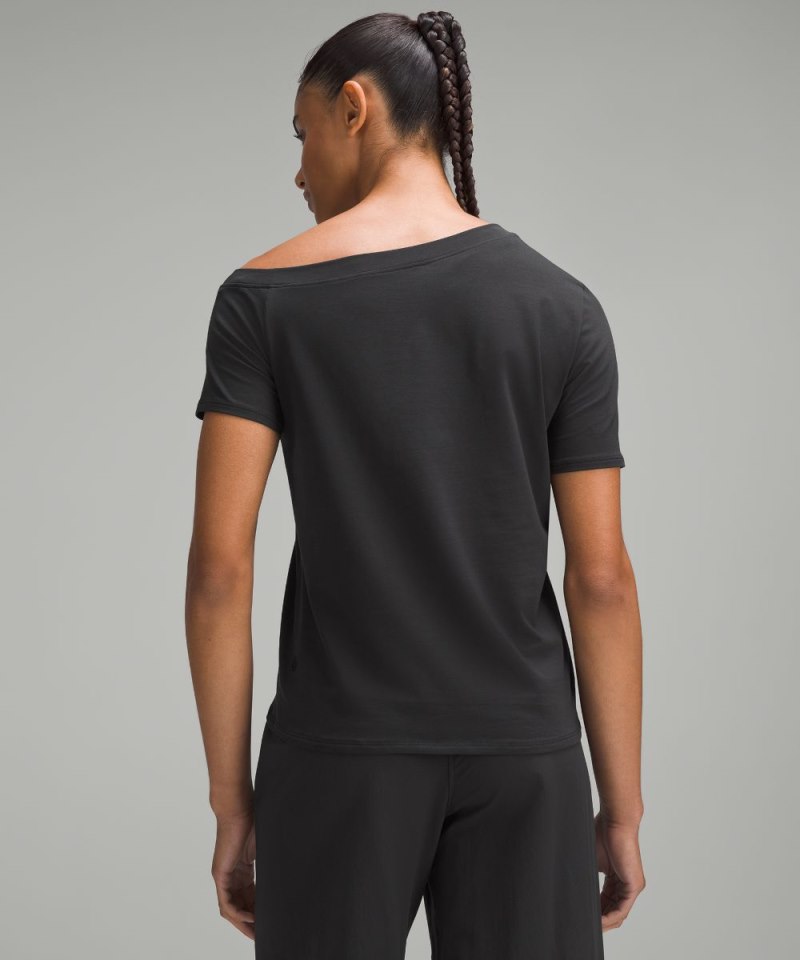 Lululemon Off-The-Shoulder Cotton T-Shirt Black Online Outlet Sale