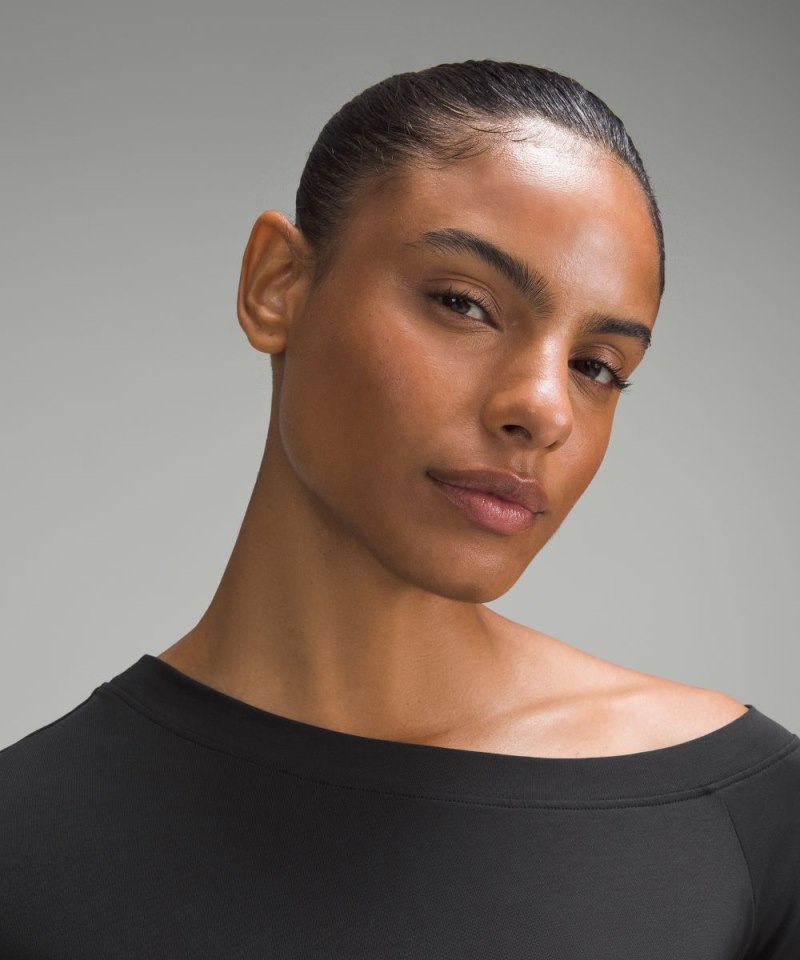 Lululemon Off-The-Shoulder Cotton T-Shirt Black Online Outlet Sale