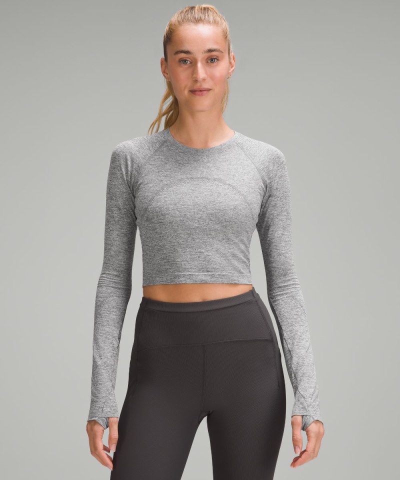 Lululemon Swiftly Tech Cropped Long-Sleeve Shirt 2.0 Slate / White Online Outlet Sale