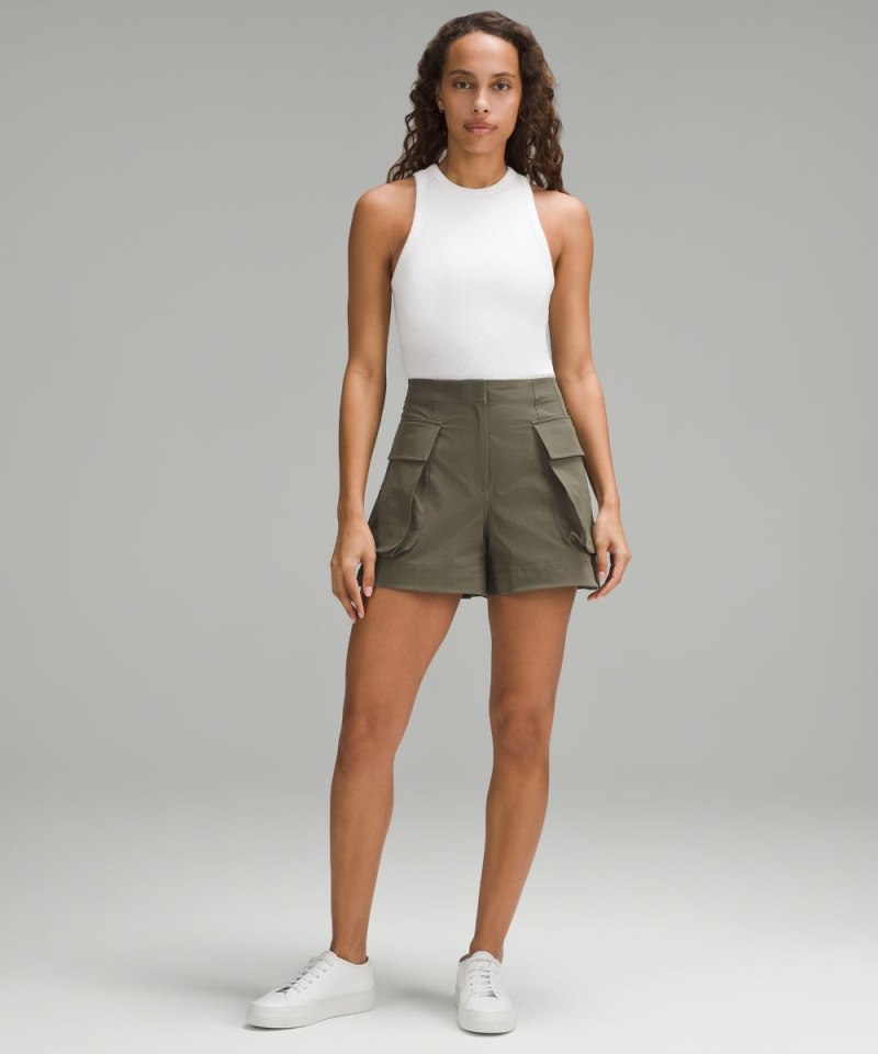 Lululemon Relaxed-Fit Super-High-Rise Cargo Short 4" Army Green Online Outlet Sale