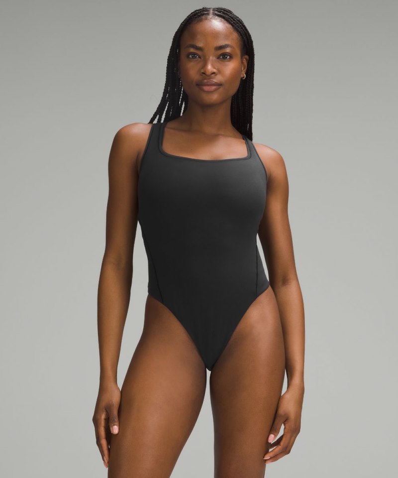 Lululemon Wundermost Ultra-Soft Nulu Square-Neck Sleeveless Bodysuit Black Online Outlet Sale