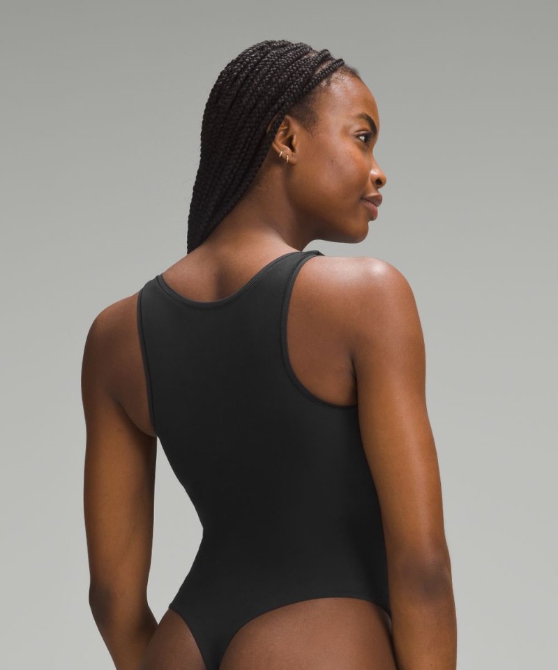 Lululemon Wundermost Ultra-Soft Nulu Square-Neck Sleeveless Bodysuit Black Online Outlet Sale