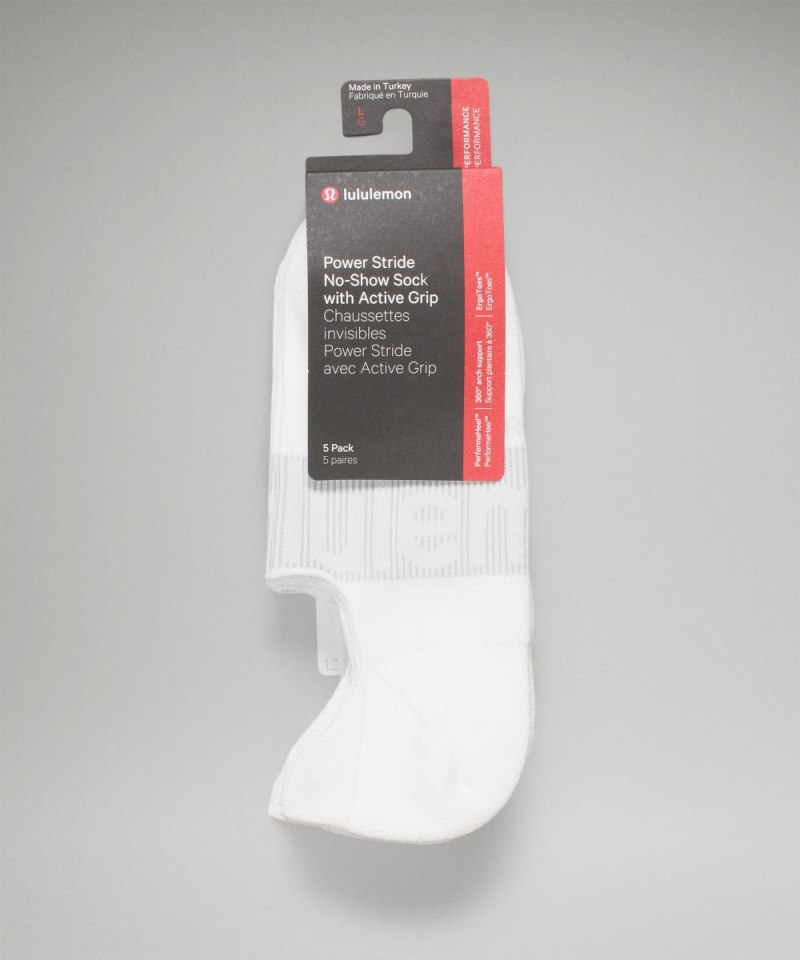 Lululemon Men's Power Stride No-Show Socks with Active Grip *5 Pack White Online Outlet Sale
