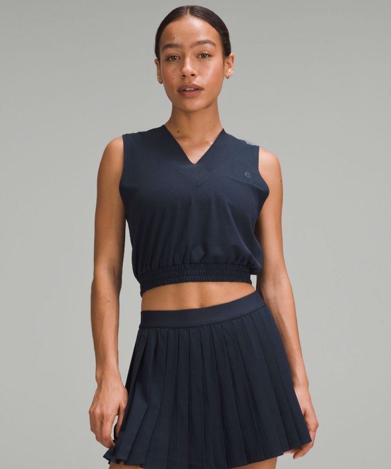 Lululemon Sleeveless Cropped Tennis Tank Top True Navy Online Outlet Sale