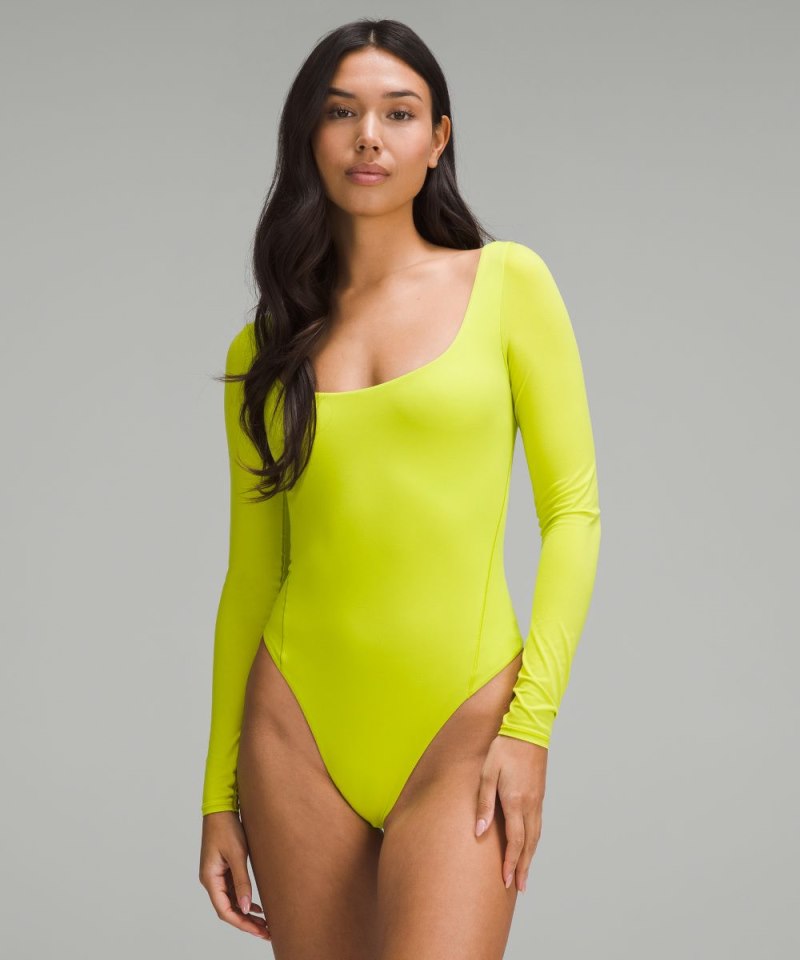 Lululemon Wundermost Ultra-Soft Nulu Square-Neck Long-Sleeve Bodysuit Lichen Lime Online Outlet Sale