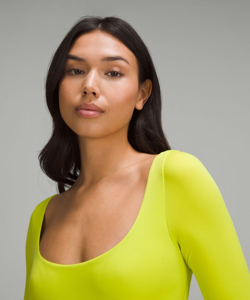 Lululemon Wundermost Ultra-Soft Nulu Square-Neck Long-Sleeve Bodysuit Lichen Lime Online Outlet Sale