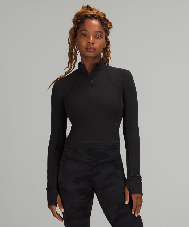 Lululemon It's Rulu Cropped Half Zip Black Online Outlet Sale