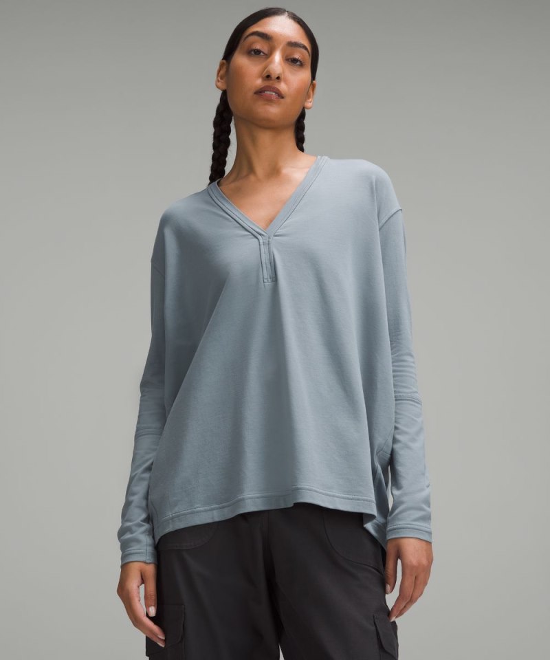 Lululemon Back In Action V-Neck Long-Sleeve Shirt Belgian Blue Online Outlet Sale