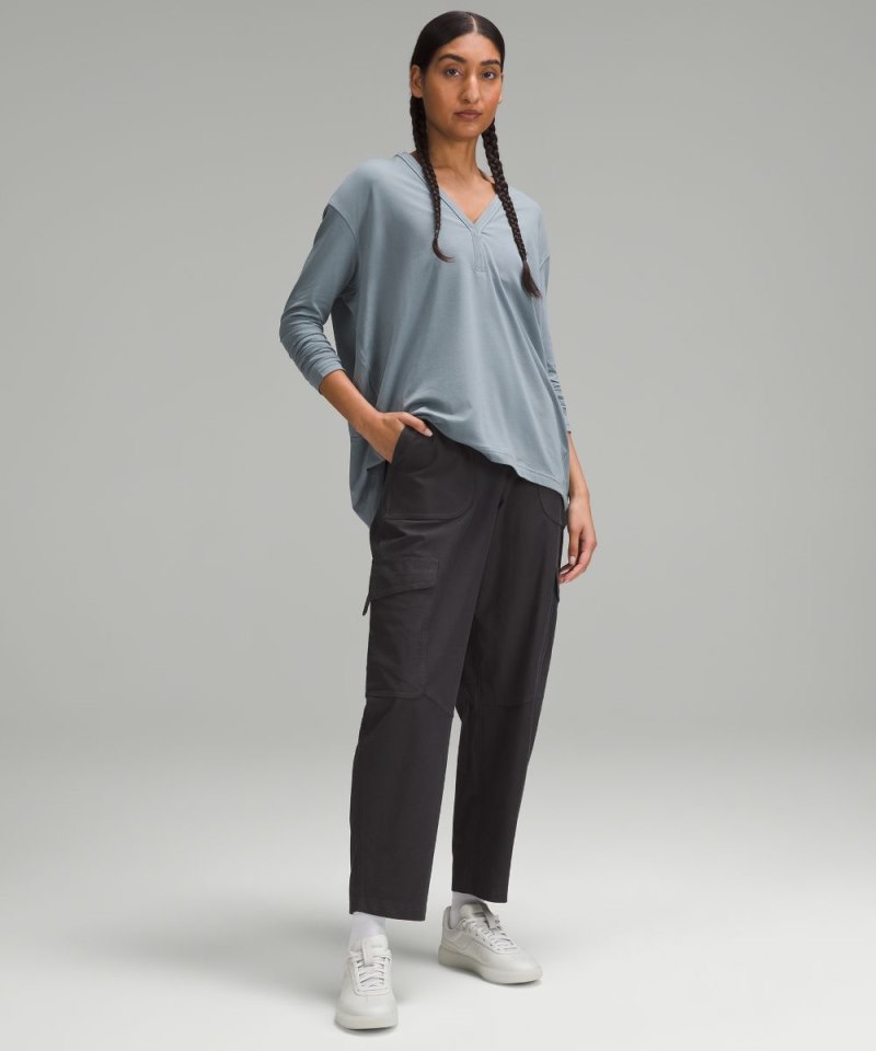 Lululemon Back In Action V-Neck Long-Sleeve Shirt Belgian Blue Online Outlet Sale