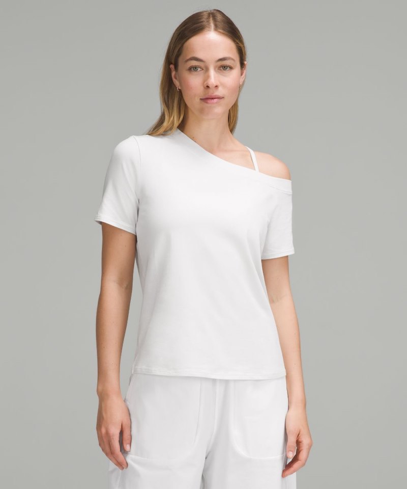 Lululemon Off-The-Shoulder Cotton T-Shirt Light Vapor Online Outlet Sale