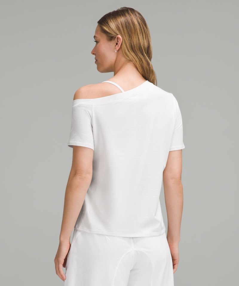 Lululemon Off-The-Shoulder Cotton T-Shirt Light Vapor Online Outlet Sale