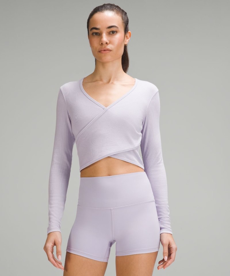 Lululemon Wrap-Front Ribbed Long-Sleeve Top Lilac Ether Online Outlet Sale