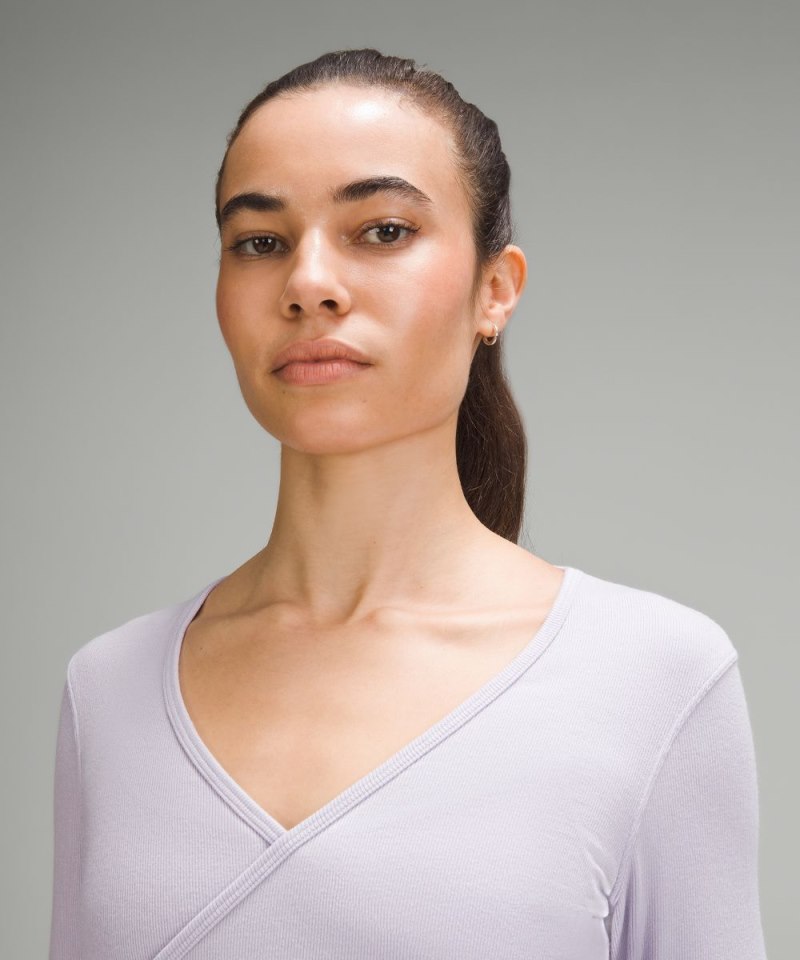 Lululemon Wrap-Front Ribbed Long-Sleeve Top Lilac Ether Online Outlet Sale
