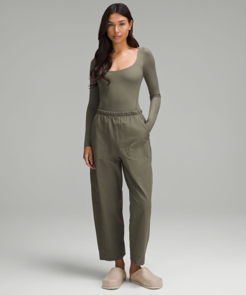Lululemon Wundermost Ultra-Soft Nulu Square-Neck Long-Sleeve Bodysuit Army Green Online Outlet Sale